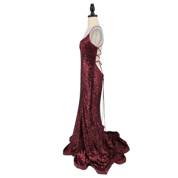 The Secret Dress by Alyce Paris Burgundy Sequin Gown – Size 8 - Open Back Train - Picture 7 of 14